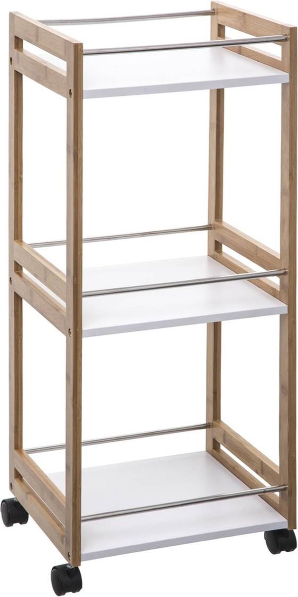 5Five Keukentrolley - wit/bruin - bamboe hout - 83 x 36 x 30 cm - keukenkast