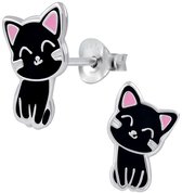 Joie|S - Boucles d'oreilles chat chat argent - 8 x 12 mm - noir