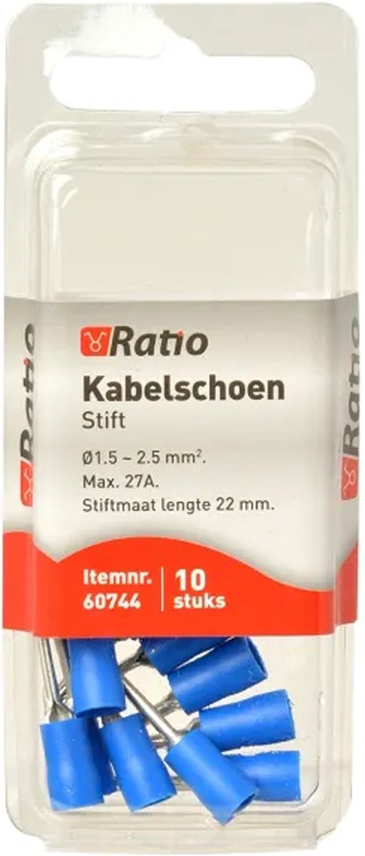 Ratio Kabelschoen Stift 12mm 1,5-2,5mm² - Pen - Blauw - 10st in blister