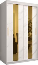 Zweefdeurkast met spiegel Kledingkast met 3 schuifdeuren Garderobekast slaapkamerkast Kledingstang met planken (LxHxP): 120x200x62 cm - Denlo P (Wit, 120)