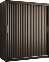 Zweefdeurkast Kledingkast met 2 schuifdeuren Garderobekast slaapkamerkast Kledingstang met planken (LxHxP): 150x200x62 cm - Rikid W1 (Zwart, 150) met lades