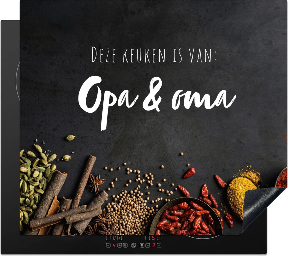 KitchenYeah® Inductie beschermer 59x51 cm - Quote - Deze keuken is van opa en oma - Specerijen - Kruiden - Kookplaataccessoires - Afdekplaat voor kookplaat - Inductiebeschermer - Inductiemat - Inductieplaat mat