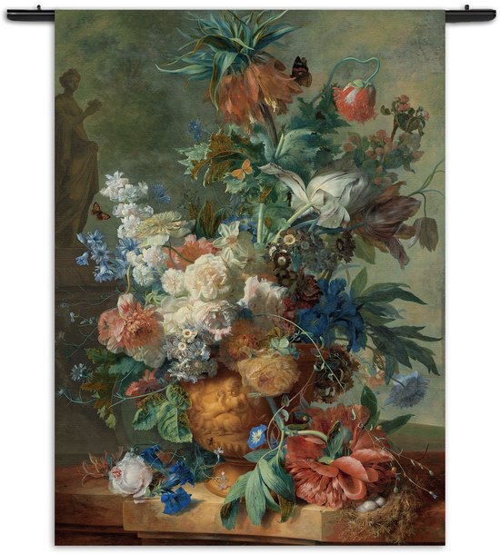 Velours Wandkleed Jan Davidsz Stilleven met bloemen in een glazen vaas 1650-683 Rechthoek Verticaal XXXL (260 X 210 CM) - Wandkleden - Met roedes