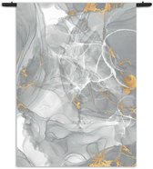 Mezo Wandkleed Abstract Marmer Look Grijs met Goud 06 Rechthoek Verticaal M (125 X 90 CM) - Wandkleden - Met roedes