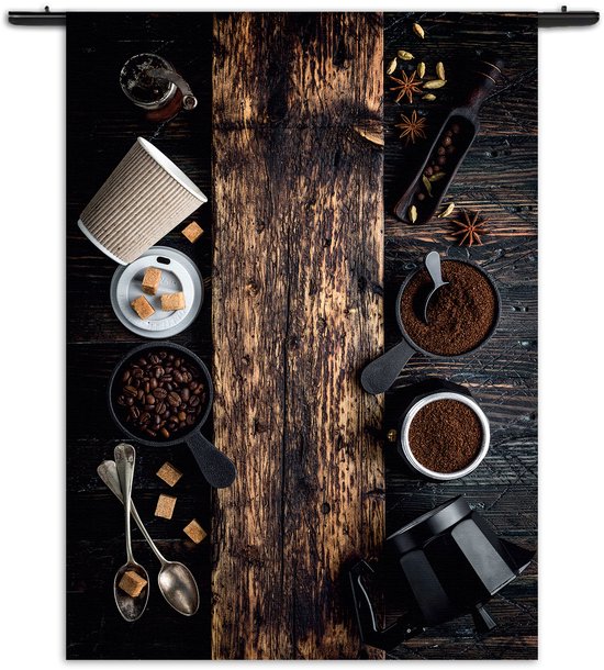 Mezo Wandkleed Home Made Coffees Set Rechthoek Verticaal S (85 X 60 CM) - Wandkleden - Met roedes
