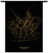 Velours Wandkleed Doetinchem Plattegrond Zwart Geel Rechthoek Verticaal XL (210 X 150 CM) - Wandkleden - Met roedes