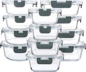 Glazen vershouddozen, 24 stuks, 12 containers + 12 deksels, transparante deksels, BPA-vrij, voor thuis, keuken of restaurant