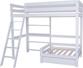 Merax Hoogslaper met Bureau - Kinderbed - Bed met Zitvlak en Lade - Wit