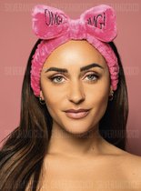 SilverAndCoco - OMG Haarband Strik Dikke Fluffy Elastische Hoofdband voor Opmaken / OMG! Badstof Fleece Make up Spa Slaap Hoofdbanden Vrouwen / Elastische Meisjes Make-up Bandana - Fel Roze