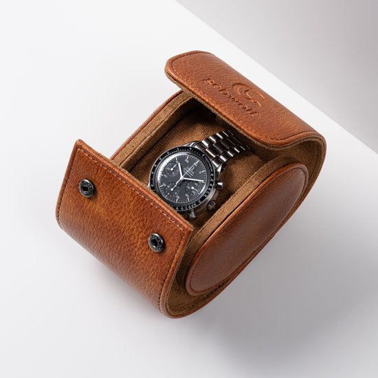 Horloge reisetui 4 sleuven horlogekast Horlogerol volnerf lederen horlogekast voor heren Mirage Tawny Brown reishorlogekast cadeau voor mannen - België