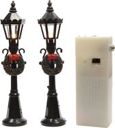 Lumineo kerstdorp lantaarns/lantaarnpalen - 2x st - 12 cm - kerstdorp accessoires