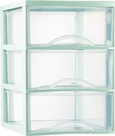 Plasticforte Caisson à tiroirs/organisateur de bureau avec 3x tiroirs - transparent/vert menthe - L26 x L36 x H37 cm