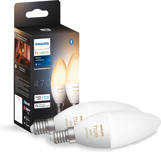 Philips Hue kaarslamp - warm tot koelwit licht - 2-pack - E14