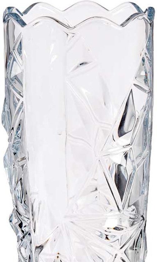 Gift Decor Bloemenvaas Diamant Relief 13,5 X 29 Cm - Gedecoreerd Glas - Vaas - Geschikt Voor Bloemen En Boeketten