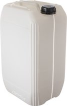 Jerrycan 25 liter wit met handige zichtstreep – handig stapelbaar – UN gekeurd – voor water en gevaarlijke vloeistoffen – inclusief dop – totaal te legen