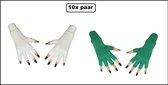 10x Paar vingerloze handschoen groen en wit - Feest festival thema feest party optocht themafeest