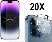 Screenz® - Screenprotector + Camera lens protector geschikt voor iPhone 14 Pro - Tempered glass - Glasplaatje - 10+10 stuks - Voordeelverpakking