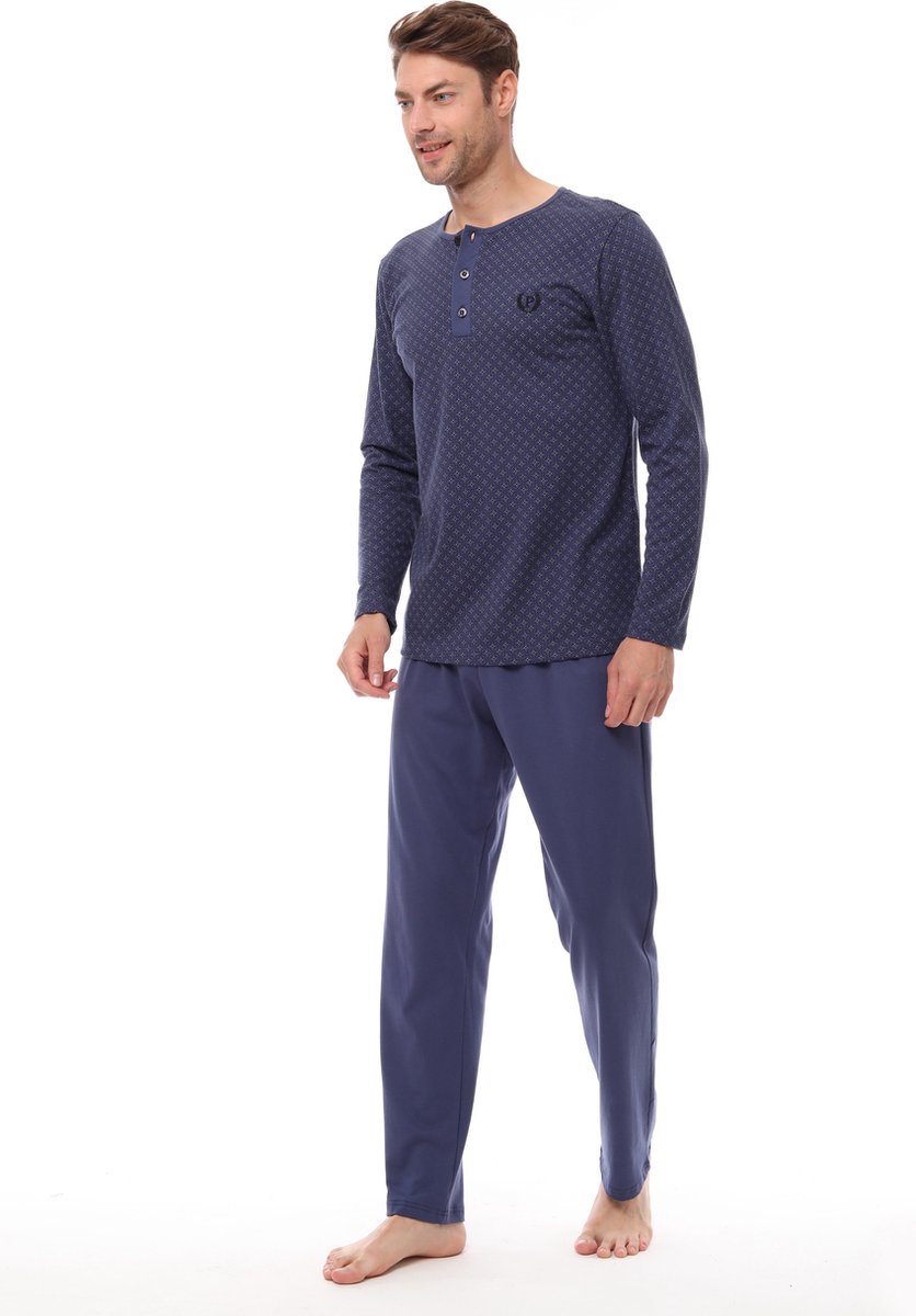Pijadore - Heren Pyjama Set, Lange Mouwen, Blauw - L
