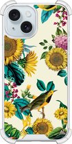 Casimoda® hoesje - Geschikt voor iPhone 15 - Zonnebloemen / Bloemen - Shockproof case - Extra sterk - Siliconen/TPU - Geel, Transparant