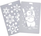 Kerst raamsjablonen - 2x st - sneeuwpop en sneeuwvlokken - raamversiering