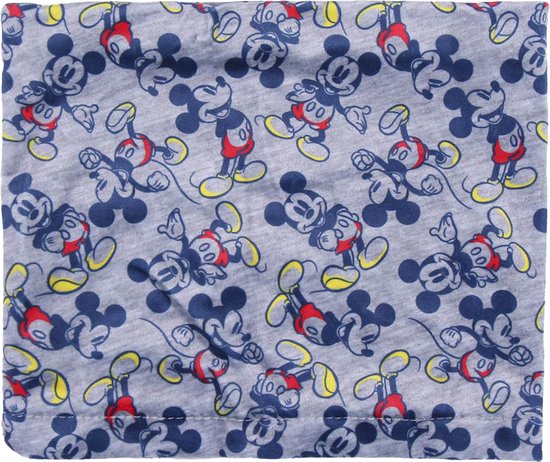 Grijze sjaalcirkel met een patroon van verschillende Mickey Mouse figuren.