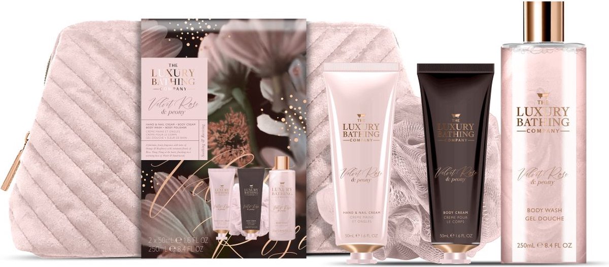 Velvet Rose & Peony Body Care Set With Cosmetic Bag ( Růže & Pivoňka ) - Gift Set Péče O Tělo V Kosmetické Taštičce