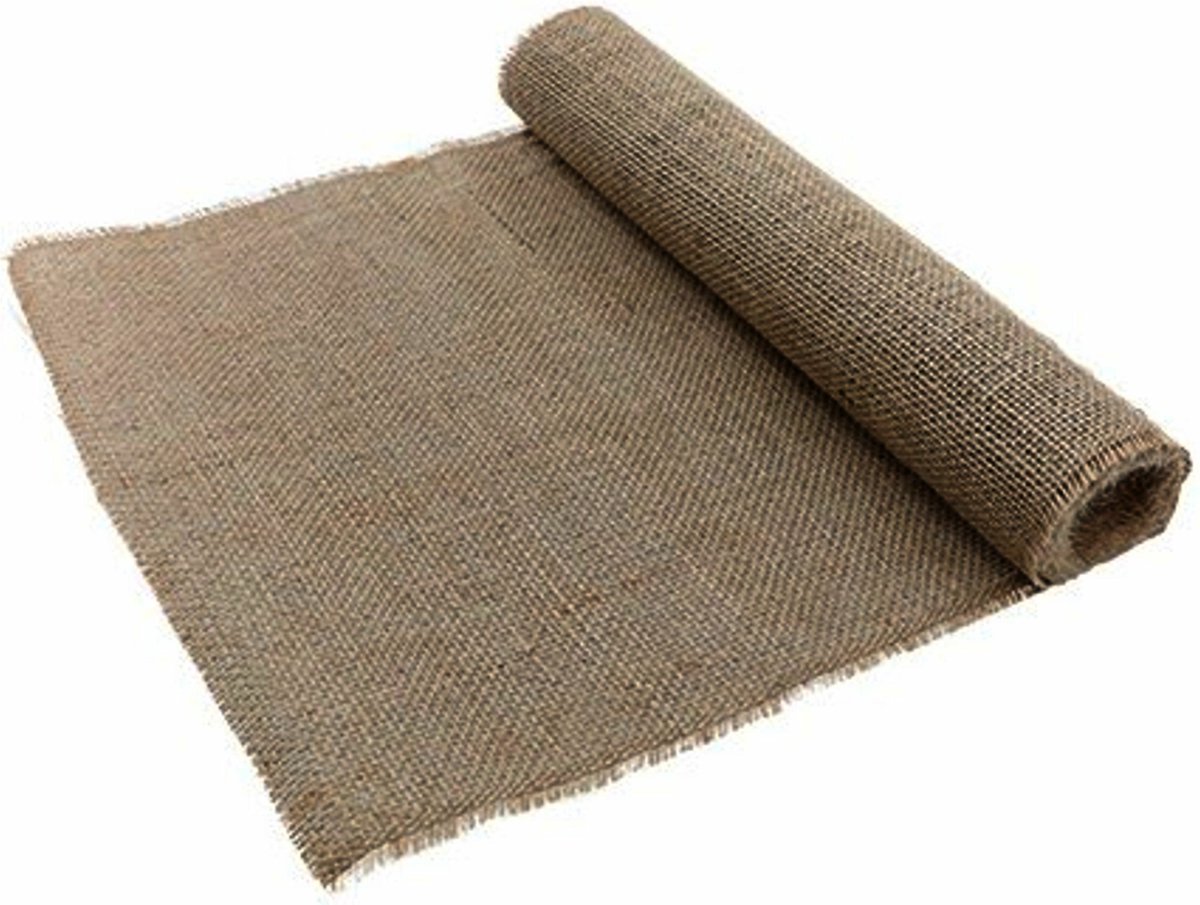 Chaks Jute tafelloper - 2x - 29 x 500 cm - grijs/beige - dicht gaas - Thema antiek/romantisch - Tafeldecoratie versieringen