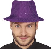 Guirca Glitter verkleed hoedje - paars - verkleed accessoires - volwassenen/heren - met pailletten