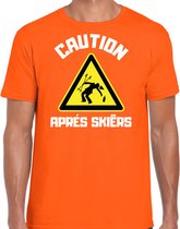 Bellatio Decorations wintersport verkleed t-shirt heren - apres ski waarschuwing - oranje - winter XL