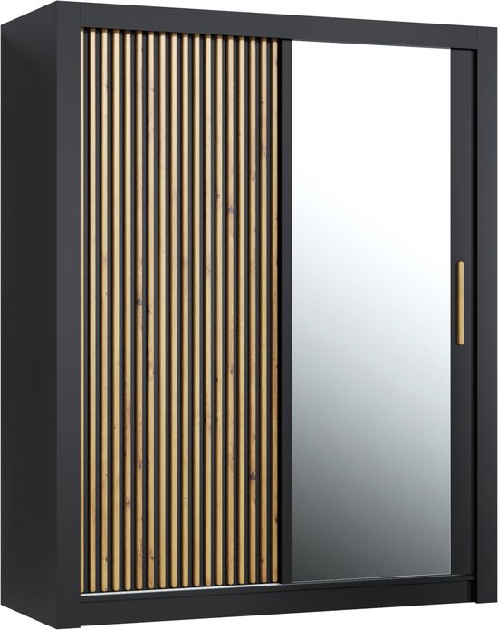 Pro-meubels - Kledingkast Milan - 160cm - Zwart mat - Met spiegel - Garderobekast - Slaapkamer - Schuifdeur