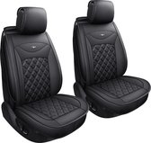 2 stuks autostoelhoezen van leer in zwart met ruitmotief - universeel geschikt voor de meeste auto's - compatibel met airbag - slank plastic - eenvoudige installatie