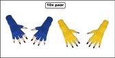 10x Paar vingerloze handschoen blauw en geel - Feest festival thema feest party optocht themafeest