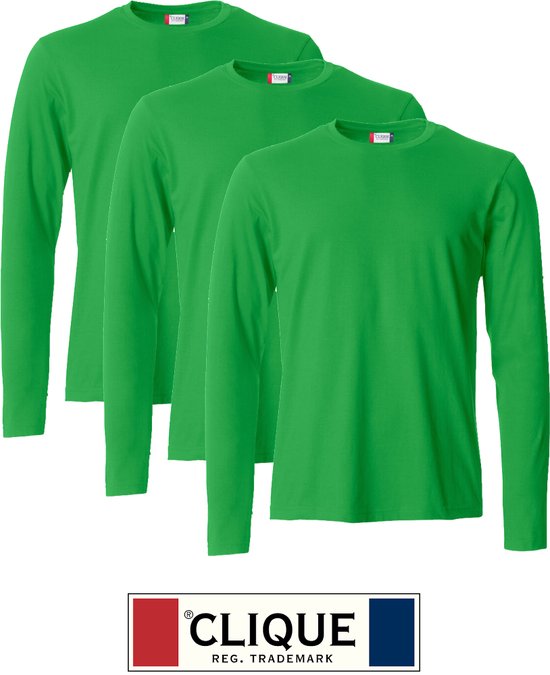 Clique 3 pack lichtgewicht T-shirt met lange mouwen Appel-groen maat M