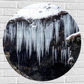 Muursticker Cirkel - Ijspegels - Sneeuw - Winter - Ijs - 80x80 cm Foto op Muursticker