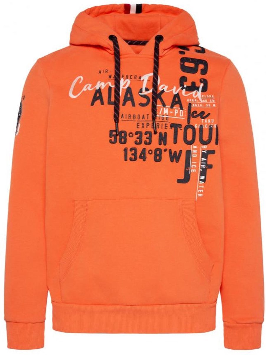 Camp David Sweatshirt met capuchon en logo-artworks, orange. Maat XXL