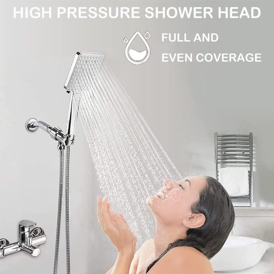 Pommeau De Douche Haute Pression - 5 Jets, Économie D'Eau, Flexible 1,5 M, Buses Auto-Nettoyantes (Argent/Noir)