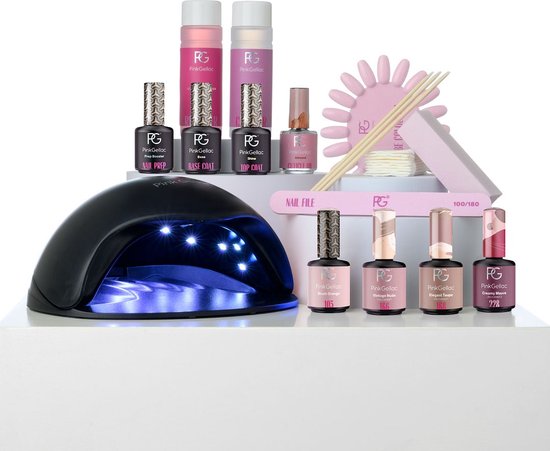 Pink Gellac Gellak Starterspakket Premium Uncovered – 4 Kleuren Gel Nagellak, LED lamp en Manicure Set – Gel Lak voor Gelnagels
