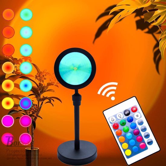 Borvat® - Projector lamp - 16 Kleuren - TikTok Lamp - Sfeerverlichting - Zonsondergang Lamp - LED LAMP - Kerst cadeau - Kamer Decoratie
