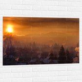 Muursticker - Huizen - Zonsondergang - Sneeuw - Winter - 105x70 cm Foto op Muursticker