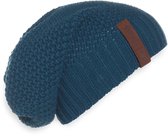Knit Factory Coco Gebreide Muts Heren & Dames - Sloppy Beanie hat - Petrol - Warme blauwe Wintermuts - Unisex - One Size