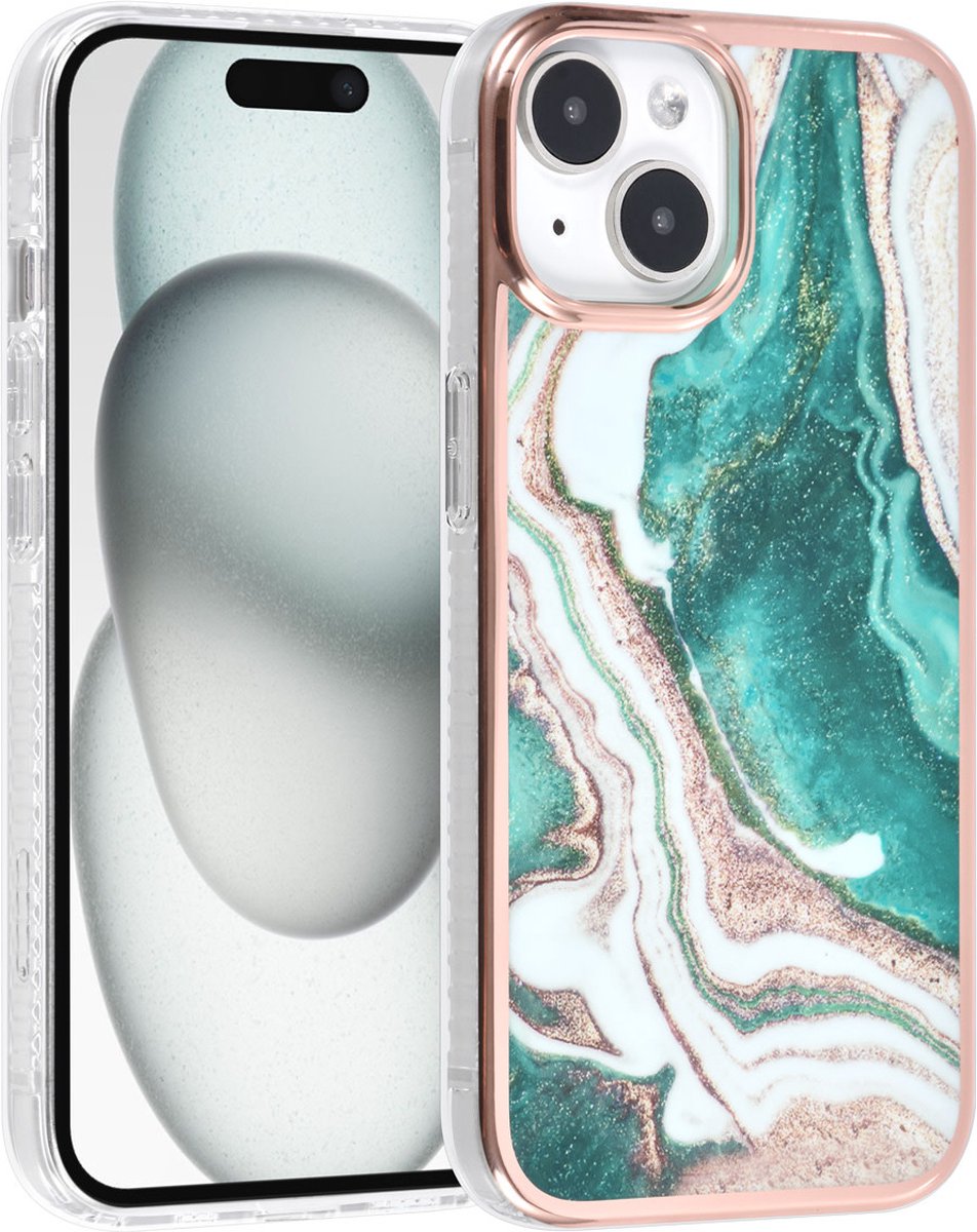iPhone 15 TPU Back Cover hoesje - Marble Green- Groen