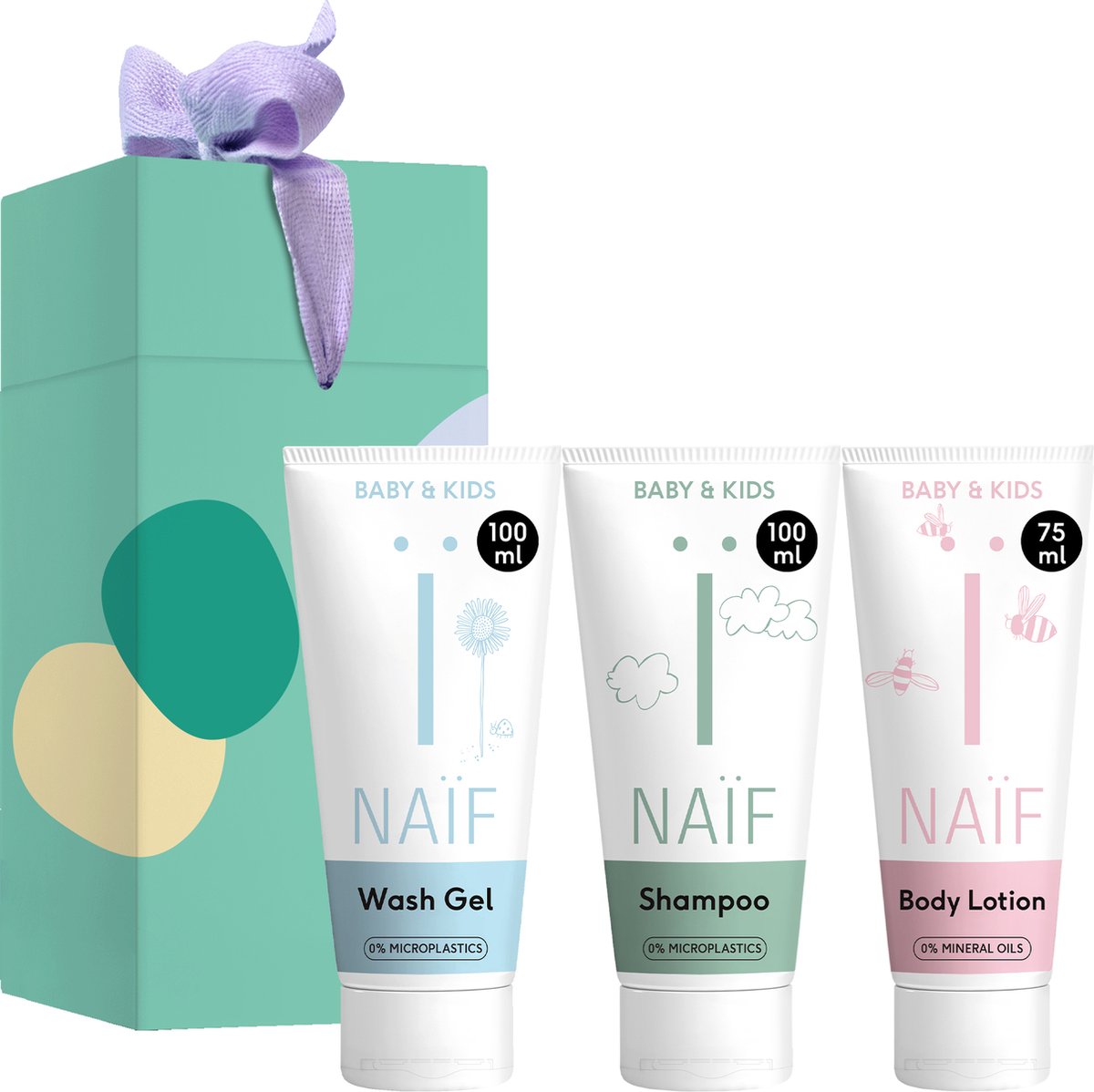 Naïf - Mini Shower Routine Geschenkset - 3 Douche producten - 3x100ml - Baby's & Kinderen - met Natuurlijke Ingrediënten - Cadeauverpakking