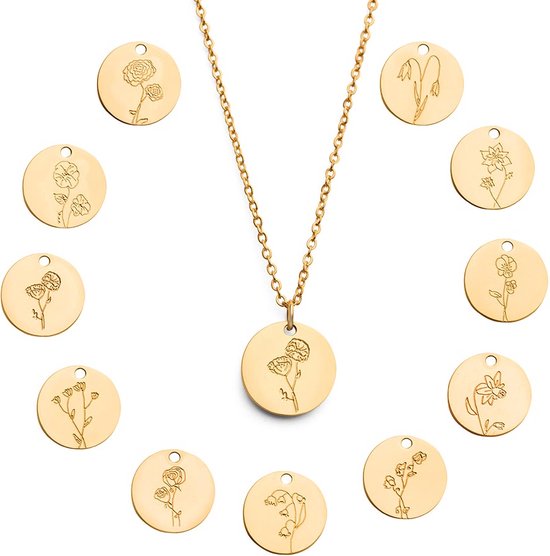 Collier du mois de naissance Zentana - Fleur de naissance - Collier personnel - Couleur or - Mars