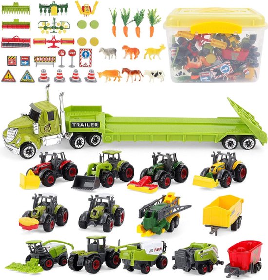 Jouets Ferme AptoFun 1:55 - 2 Tracteurs à Friction + 3 Remorques + Troncs D'Arbre Enfants 1+ An