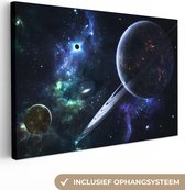 Canvas Schilderij Planeten - Sterren - Sterrenstelsel - 90x60 cm - Wanddecoratie