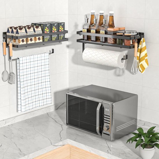WENKO Multifunctioneel rek Gala, keukenrek voor ruimtebesparende opslag van keukengerei, incl. keukenrolhouder en reling met 6 haken, gepoedercoat plat staal, 30 x 33 x 9 cm, zwart WENKO Multifunctioneel rek Gala, keukenrek voor ruimtebesparende opslag van keukengerei, incl. keukenrolhouder en reling met 6 haken, gepoedercoat plat staal, 30 x 33 x 9 cm, zwart