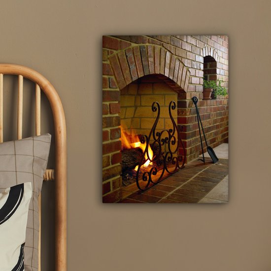Feu dans une cheminée 30x40 cm - petit - Tirage photo sur toile (Décoration murale salon / chambre)