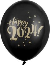 Partydeco - Ballonnen latex - Happy 2024 zwart (50 stuks)