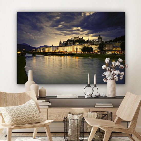 Toile Peinture Salzbourg coucher de soleil - 120x80 cm - Décoration murale