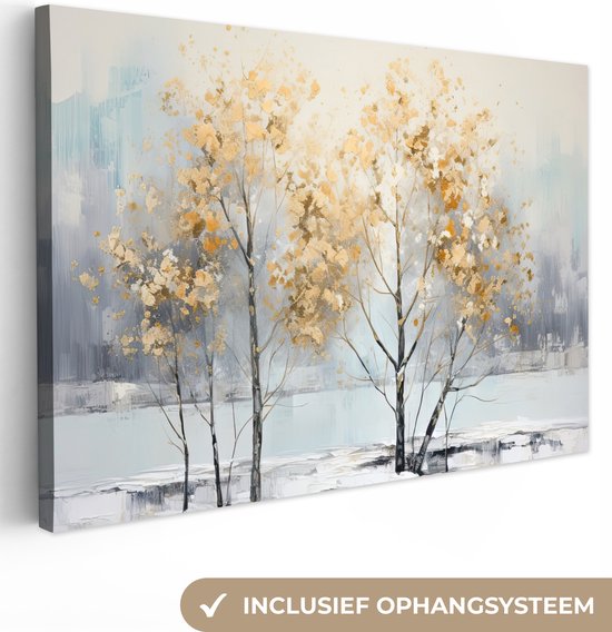 Canvas Schilderij Winter - Bomen - Natuur - Acryl - Kunst - Wanddecoratie